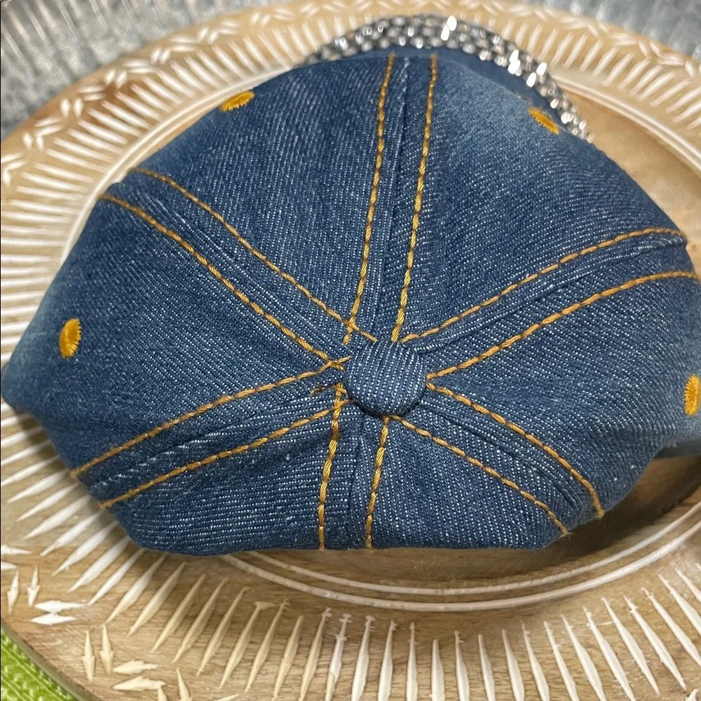 Distressed Denim Cap with Rhinestone 'BOSS' Design - Picture 10 of 10